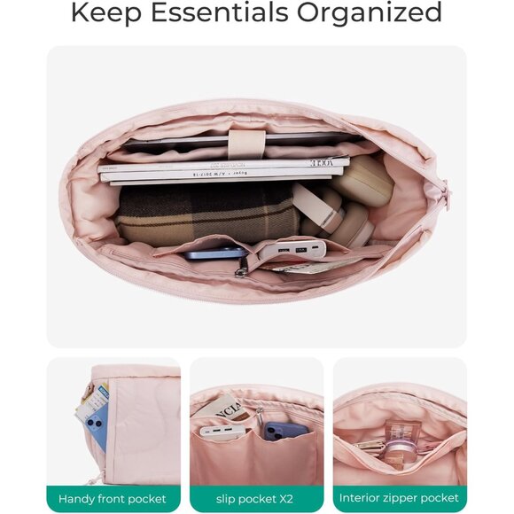 Camel Lightweight Puffer Tote Bag for Women with Adjustable Strap, Multi-Pocket - Picture 3 of 7